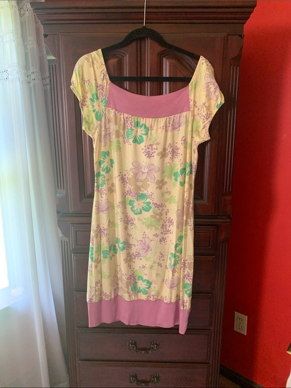 Sunlit Floral Midi Dress with Pink Accents